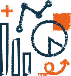 A pie chart, a line chart and a bar chart