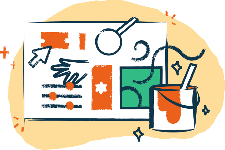 A dripping paint tin and a page with customisation controls