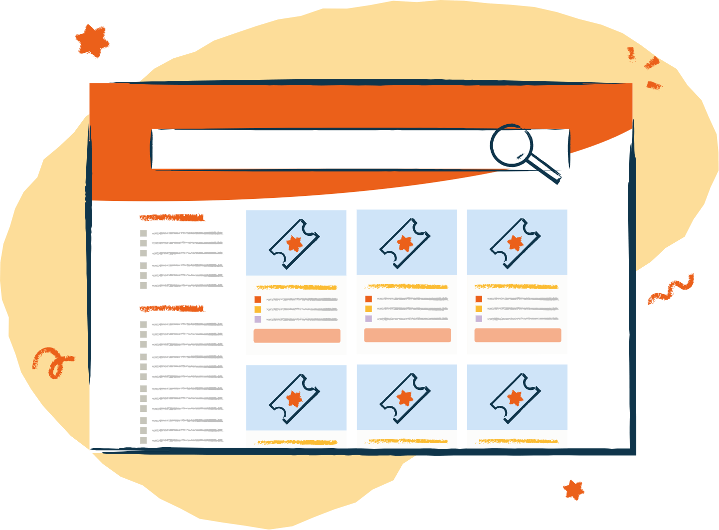 A monitor showing event listings