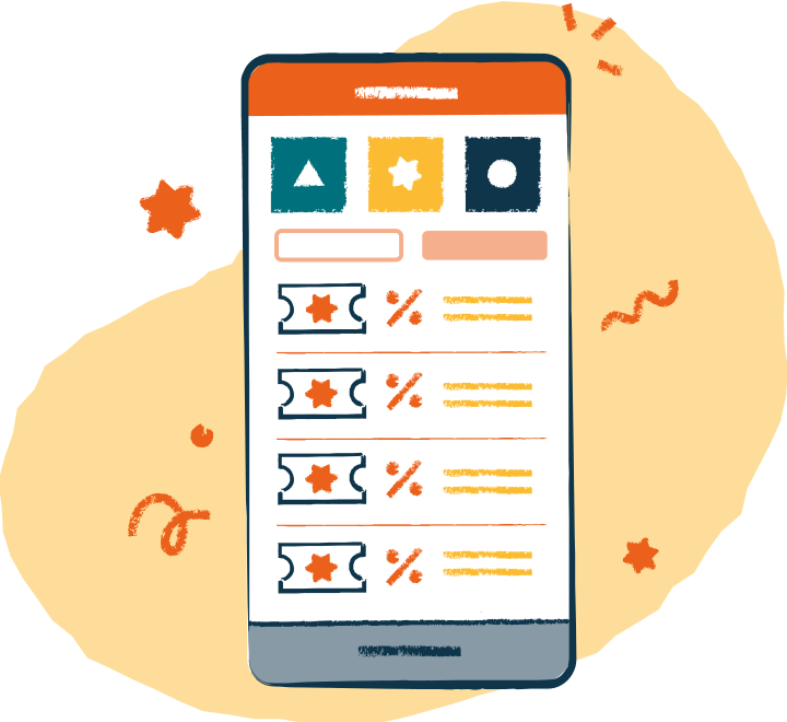 A mobile phone with event listings discounts