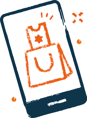 A mobile phone with a shopping bag on the screen