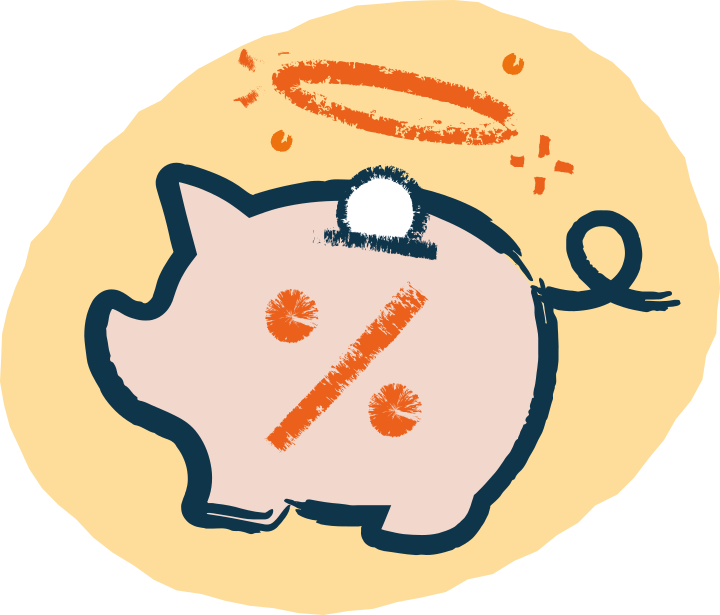 Piggy bank containing percentage sign