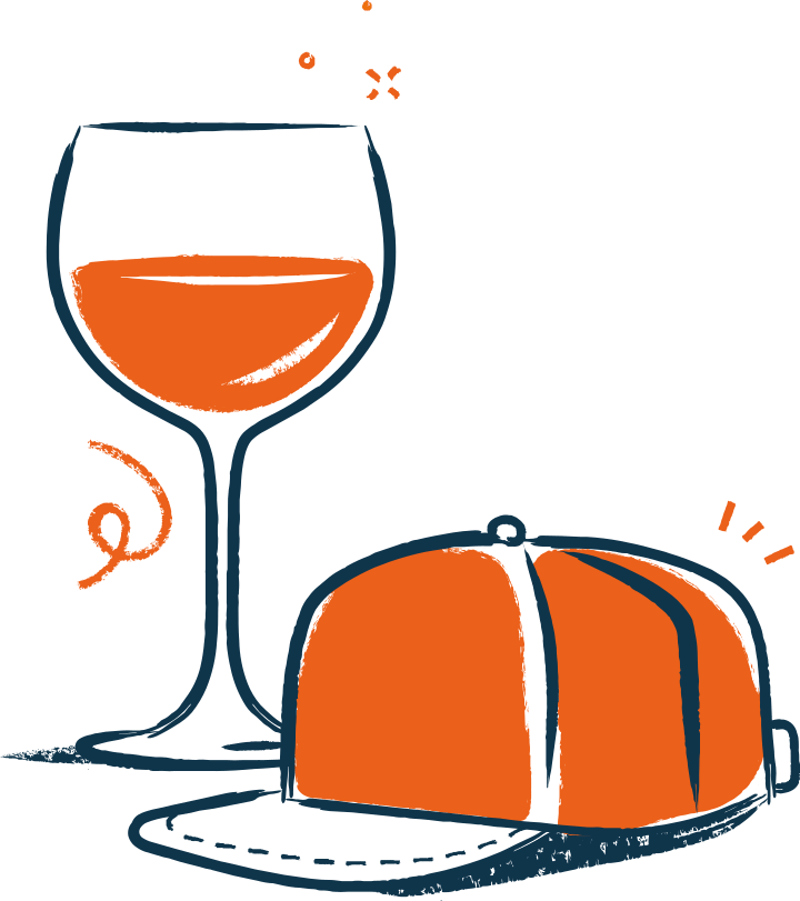 Wine and a baseball cap