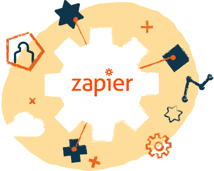 A big cog with the Zapier logo