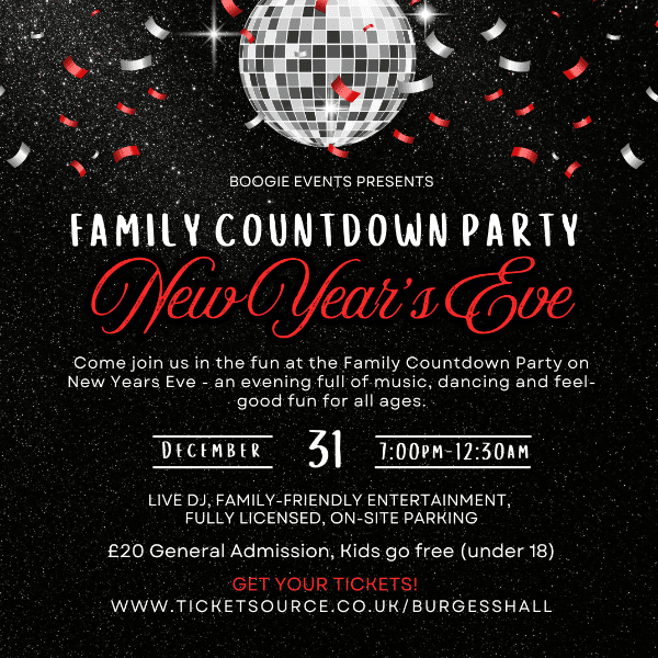 Boogie Events Presents: Family Countdown Party &ndash; New Year&rsquo;s Eve at Burgess Hall banner image