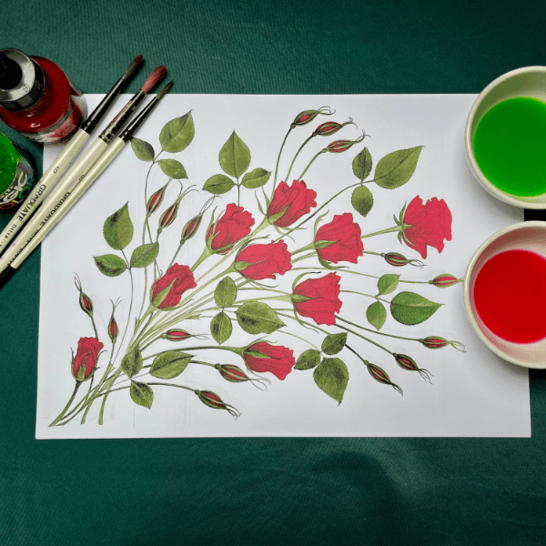 Red Roses and Rosebud Bookmark - Acrylic Ink Workshop banner image