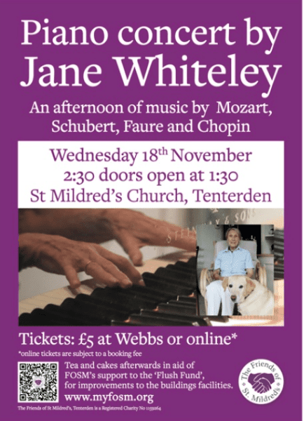 Piano Concert by Jane Whiteley followed by tea and cakes banner image