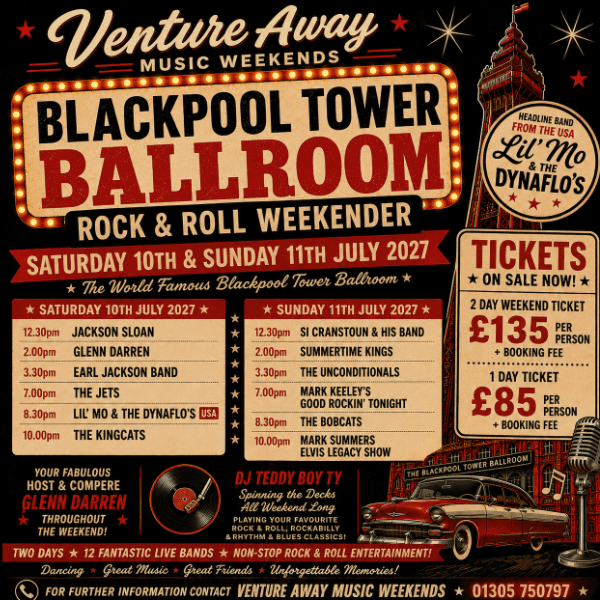 3rd Venture Away Music Weekends Blackpool Tower Ballroom Rock &amp; Roll Weekender - Saturday ONLY banner image