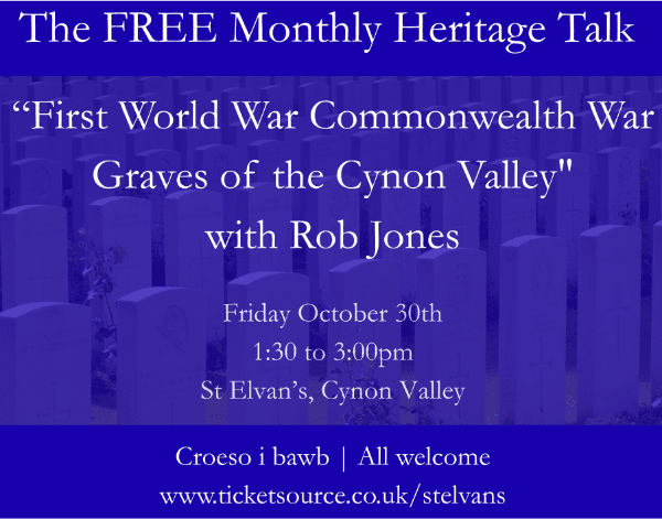 FREE Heritage Talk - "First World War Commonwealth War Graves of the Cynon Valley" by Rob Jones banner image