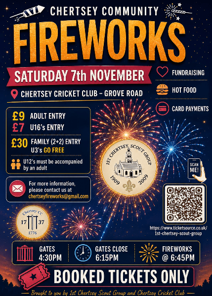 Chertsey Community Fireworks 7th November 2026 banner image