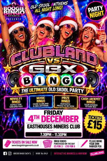 Easthouses / MIDLOTHIAN - SANTA&rsquo;S CLUBLAND vs GBX BOUNCE BINGO banner image
