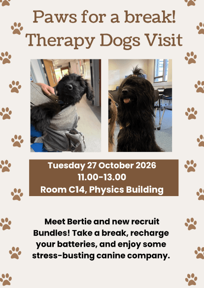 Paws for a break!  Therapy Dogs Visit banner image